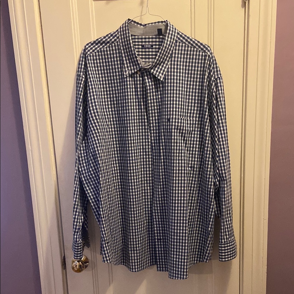 Izod Blue and White Gingham Casual Shirt